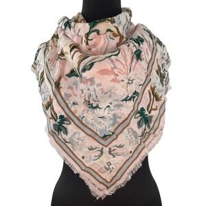 Vintage Club 7 Echo Multi Square Scarf Wool Floral Casual Around Neck Fringe Hem